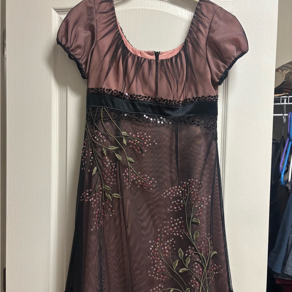 Adrianna Papell Black and Pink Floral Midi Dress